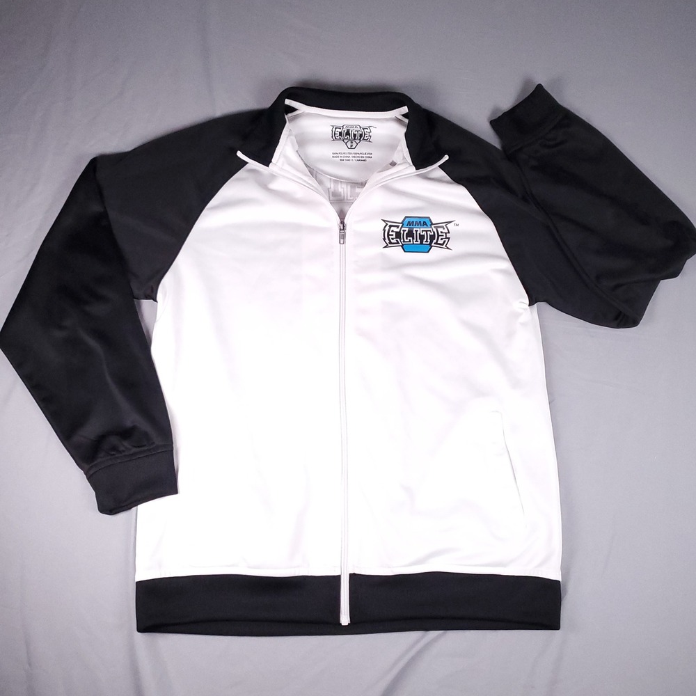 MMA Elite Track Jacket Mens Small White Black Raglan Snake Graphic Full Zip Y2K
